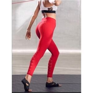 VICTORIA'S SECRET Knockout Red High Rise Crisscross Mesh Cropped Leggings Size M